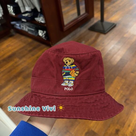 NEW Polo Ralph Lauren Polo Bear Twill Bucket Hat Cap Red L/XL - Picture 3 of 7